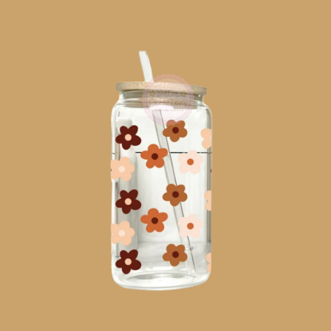 "Mocha Floral" Glass Tumbler