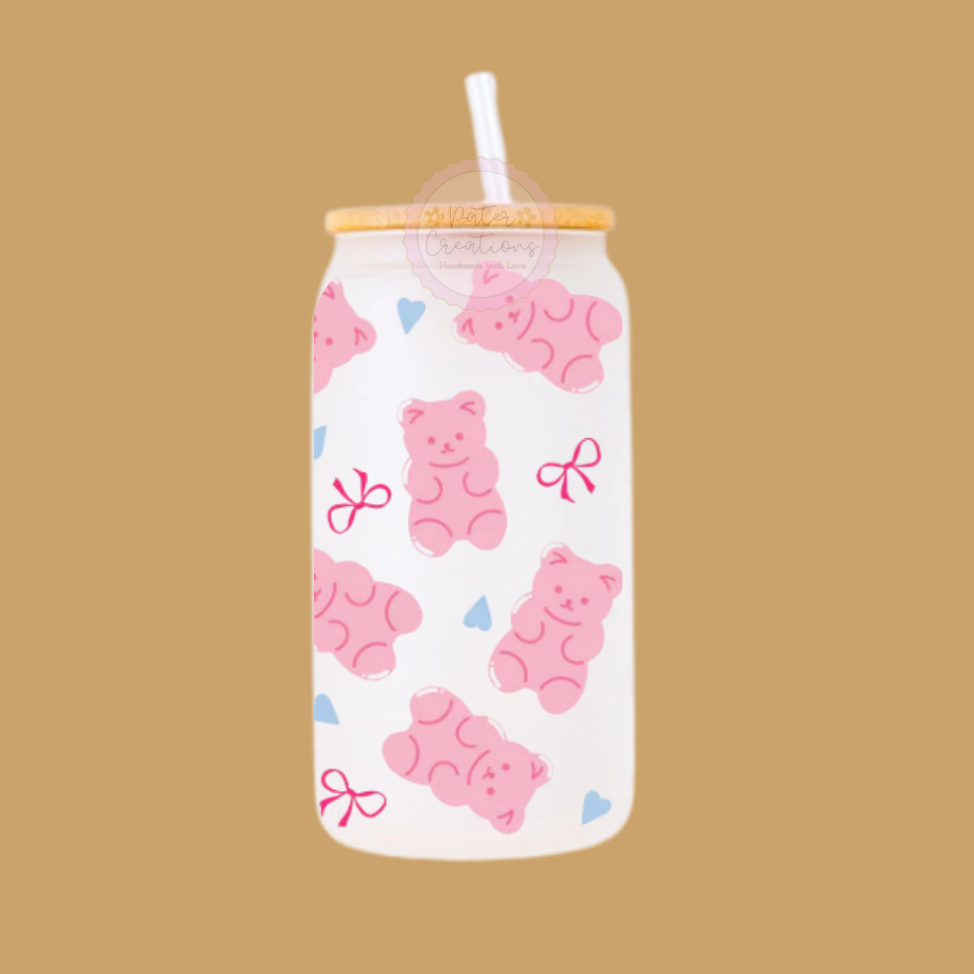 "Pink Bear Parade" Glass Tumbler