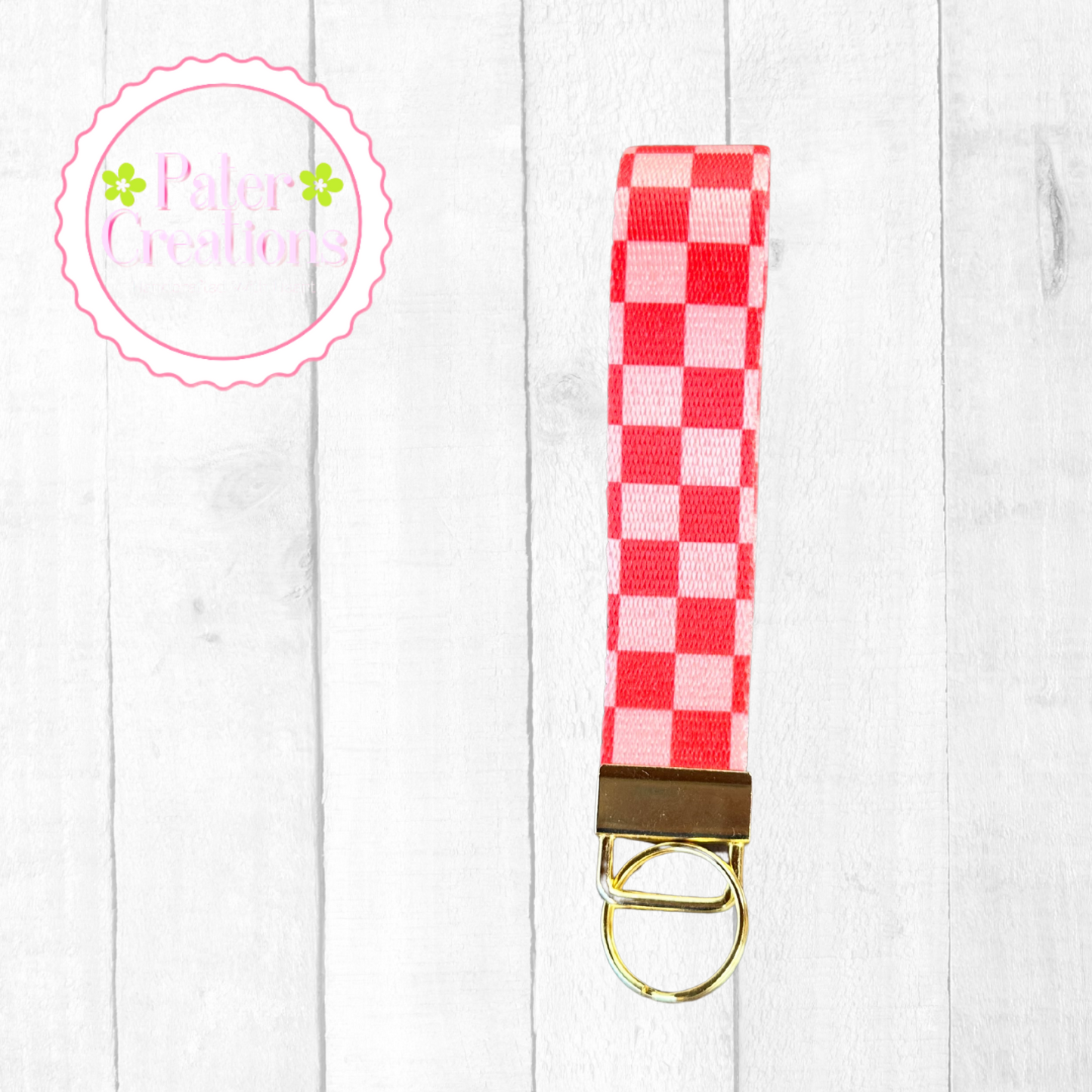 "Autumn Glow Checkers" Checkered Wristlet Keychain