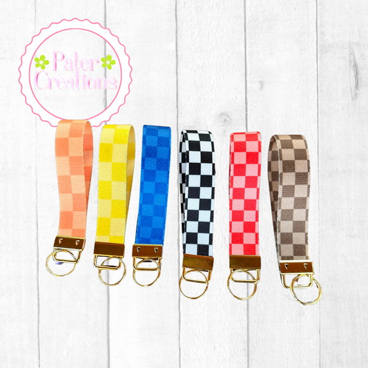 "Autumn Glow Checkers" Checkered Wristlet Keychain