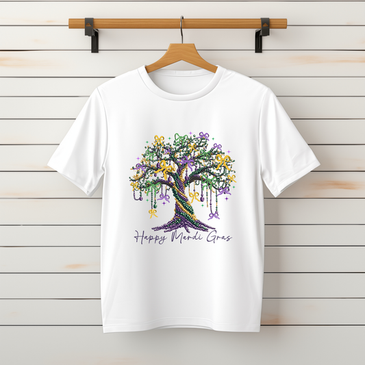 “Happy Mardi Gras” Bead Tree Tee