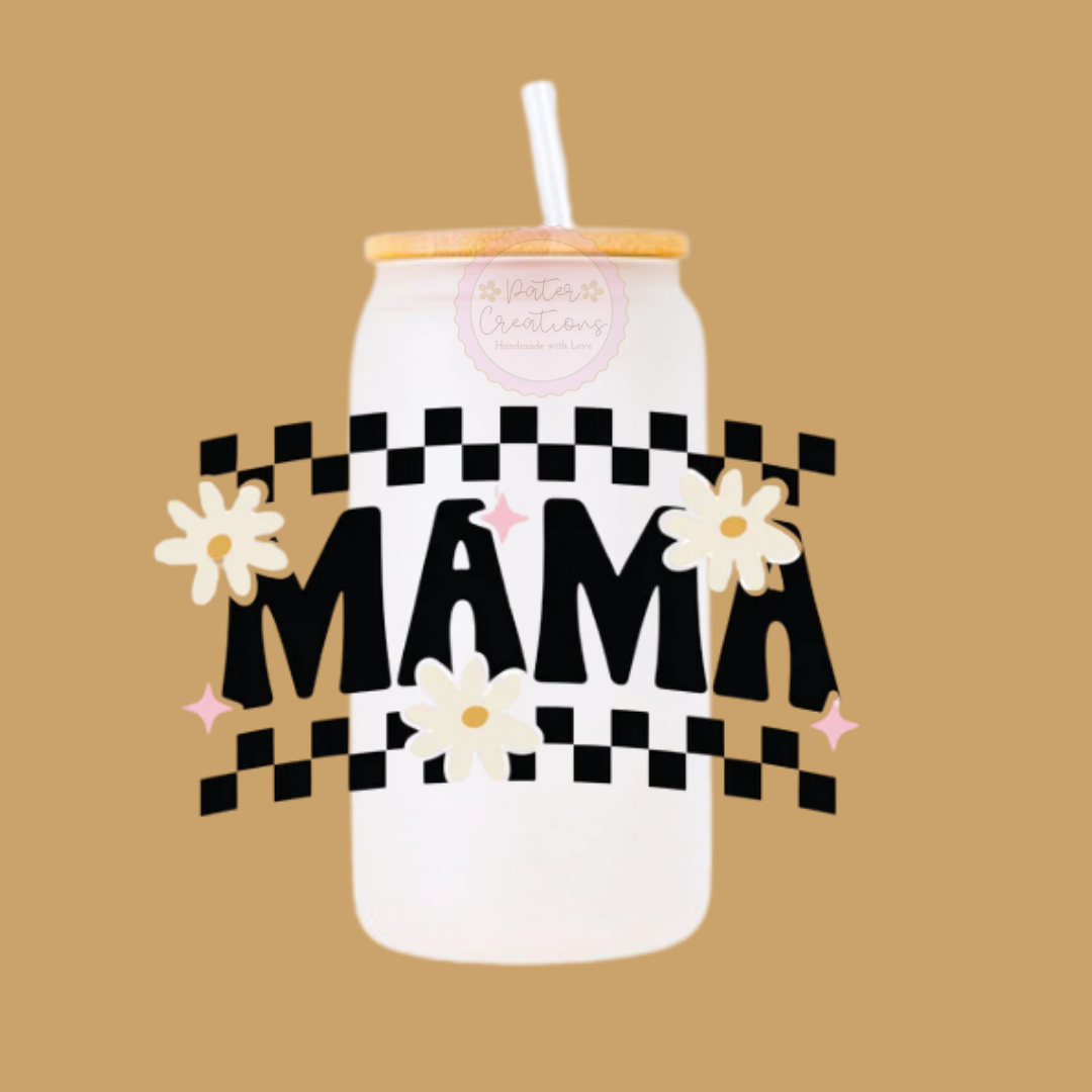 "Checkered Mama" Glass Tumbler