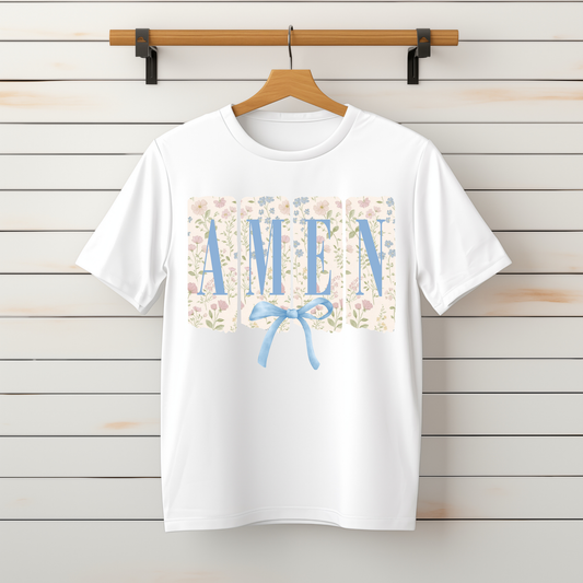 "Amen Floral Bow" Tee