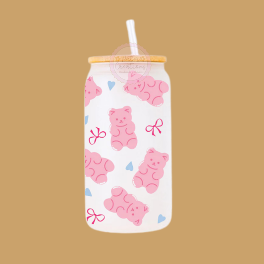 "Pink Bear Parade" Glass Tumbler
