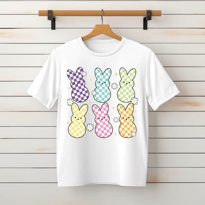 "Pastel Check Bunny Trio" Tee