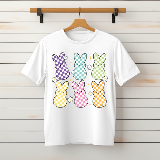 "Pastel Check Bunny Trio" Tee