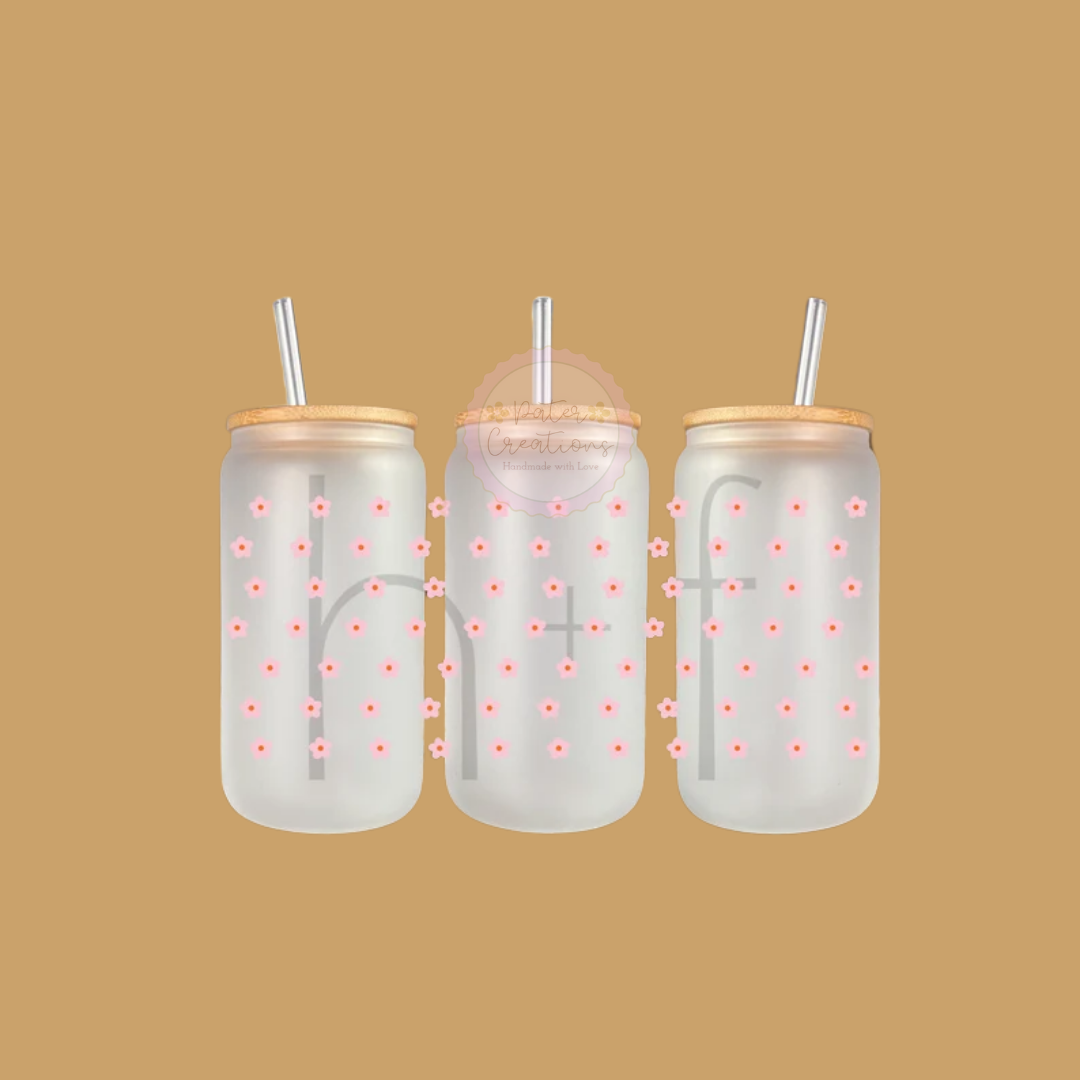 "Pink Floral" Glass Tumbler