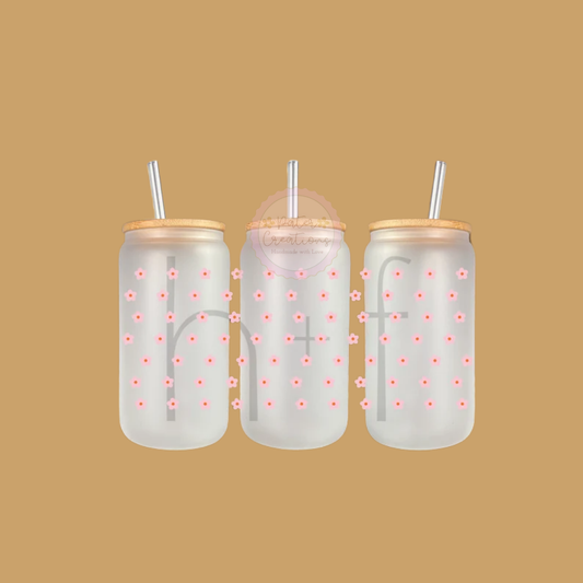 "Pink Floral" Glass Tumbler