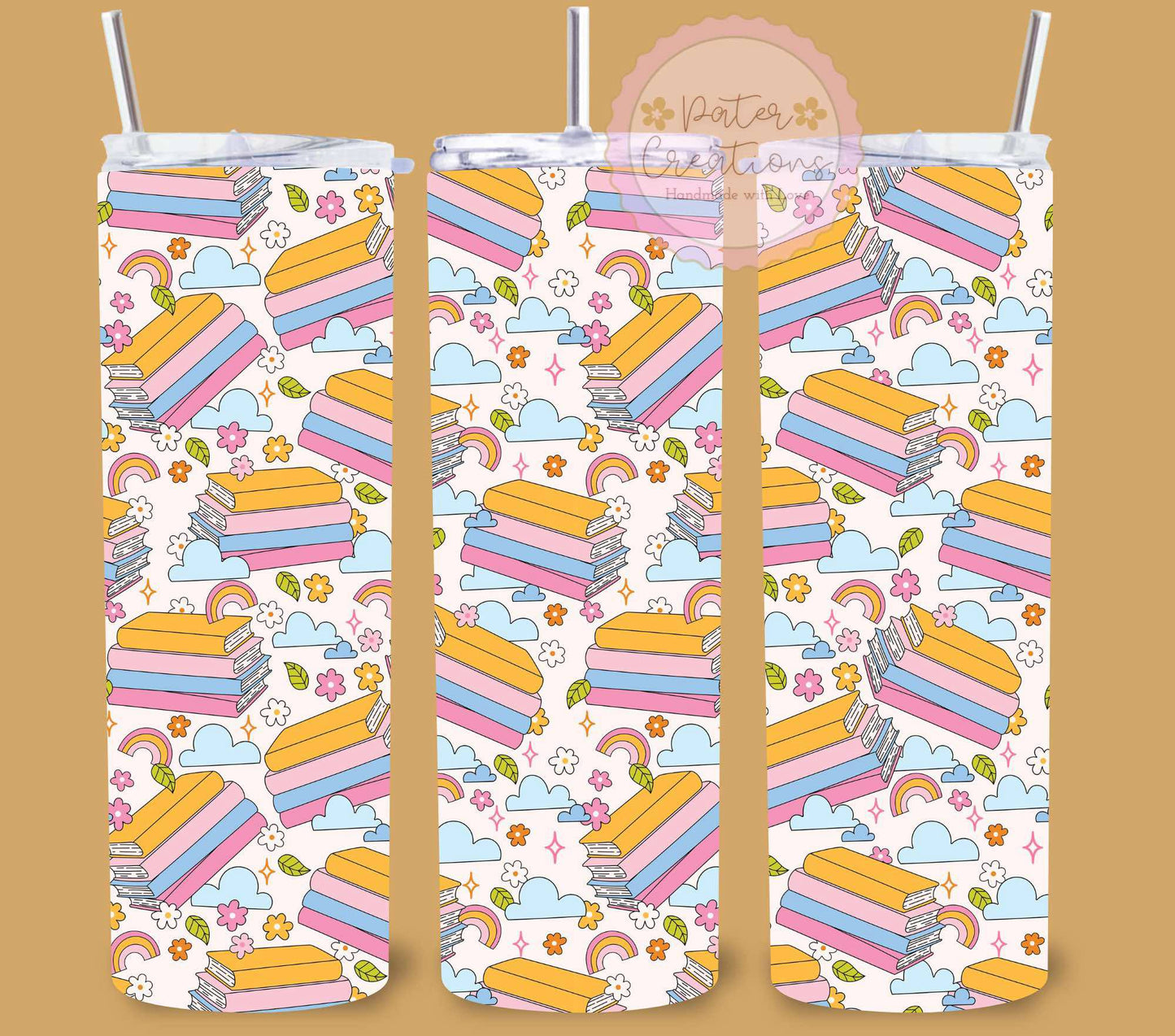 "Retro Rainbow Books" Metal Tumbler
