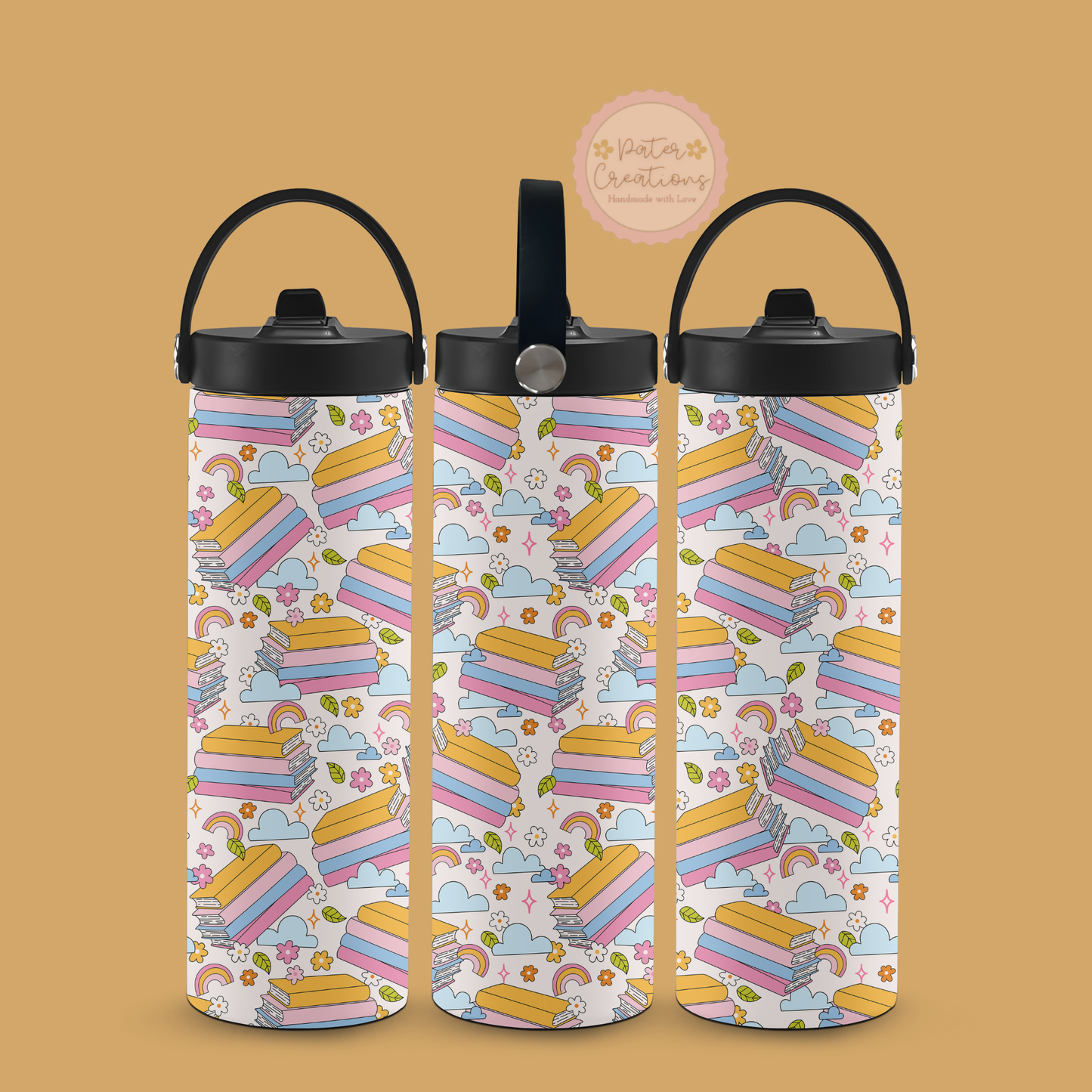 "Retro Rainbow Books" Metal Tumbler