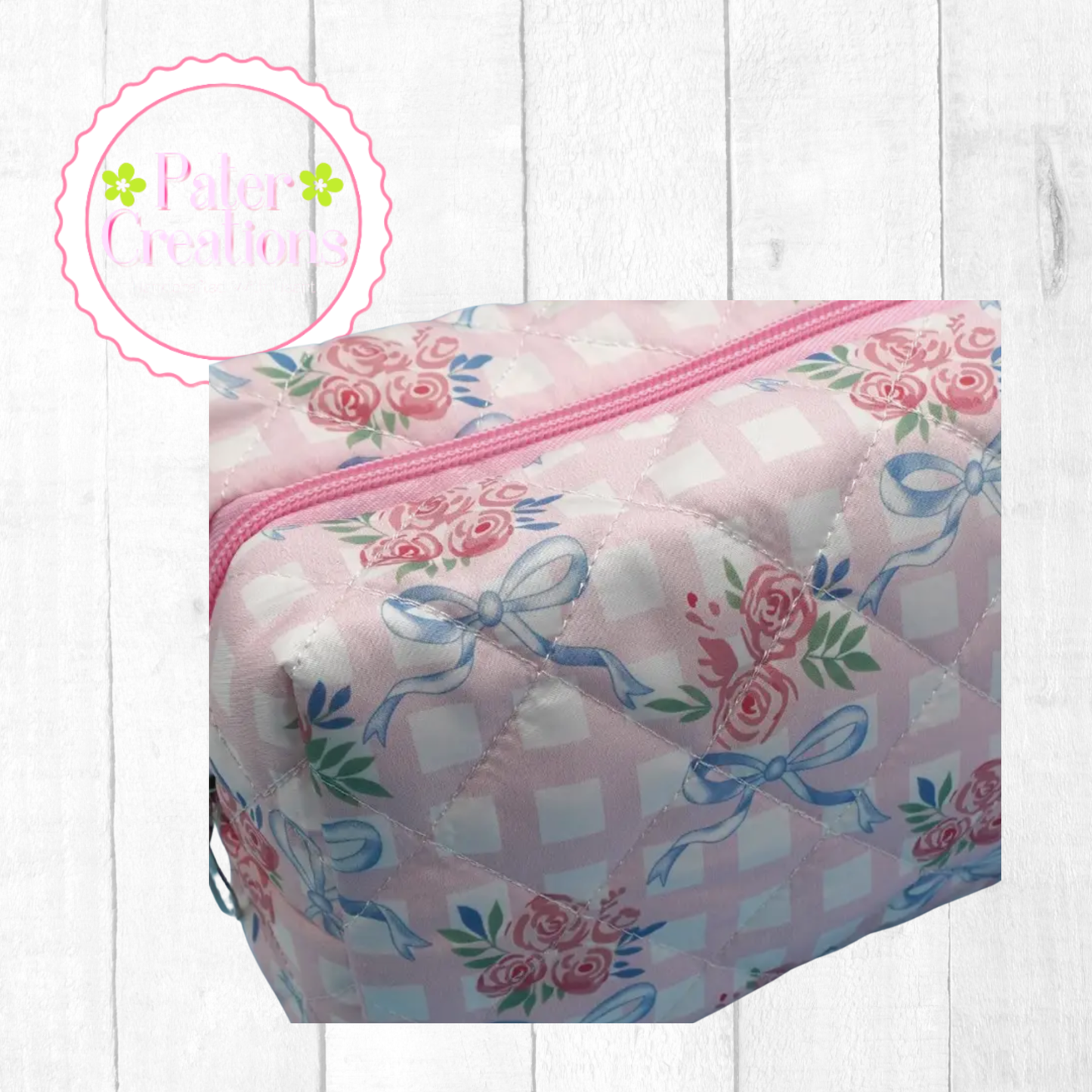 Blue Ribbon Rose Cosmetic Bag