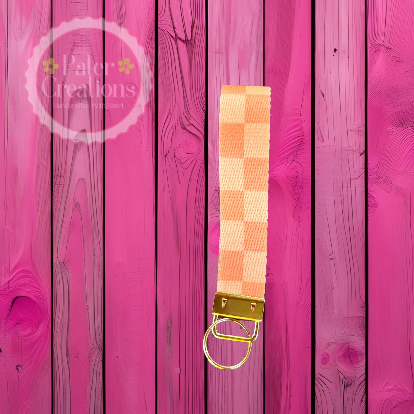"Autumn Glow Checkers" Checkered Wristlet Keychain