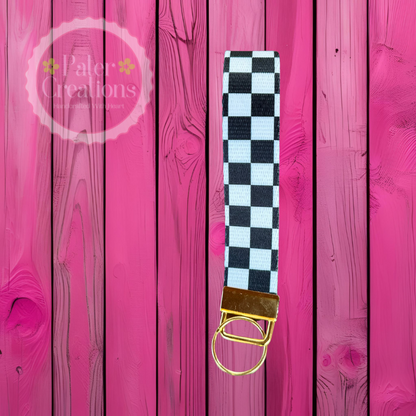 "Autumn Glow Checkers" Checkered Wristlet Keychain