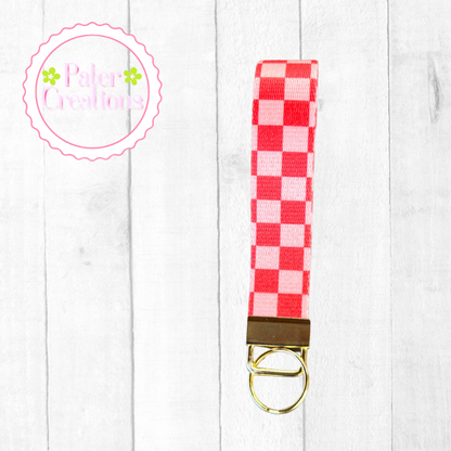"Autumn Glow Checkers" Checkered Wristlet Keychain