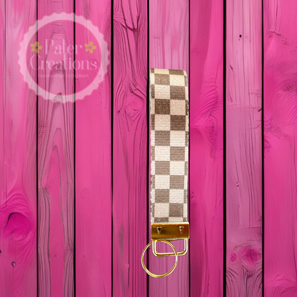 "Autumn Glow Checkers" Checkered Wristlet Keychain