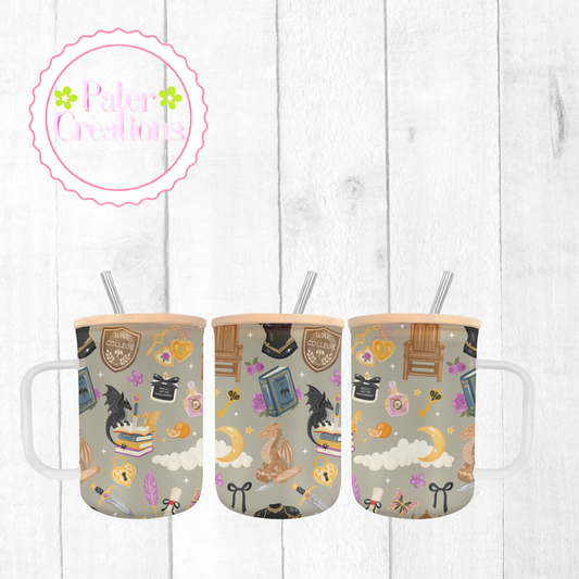 "Fantasy Reader Lavender" Glass Tumbler/Mug Tumbler